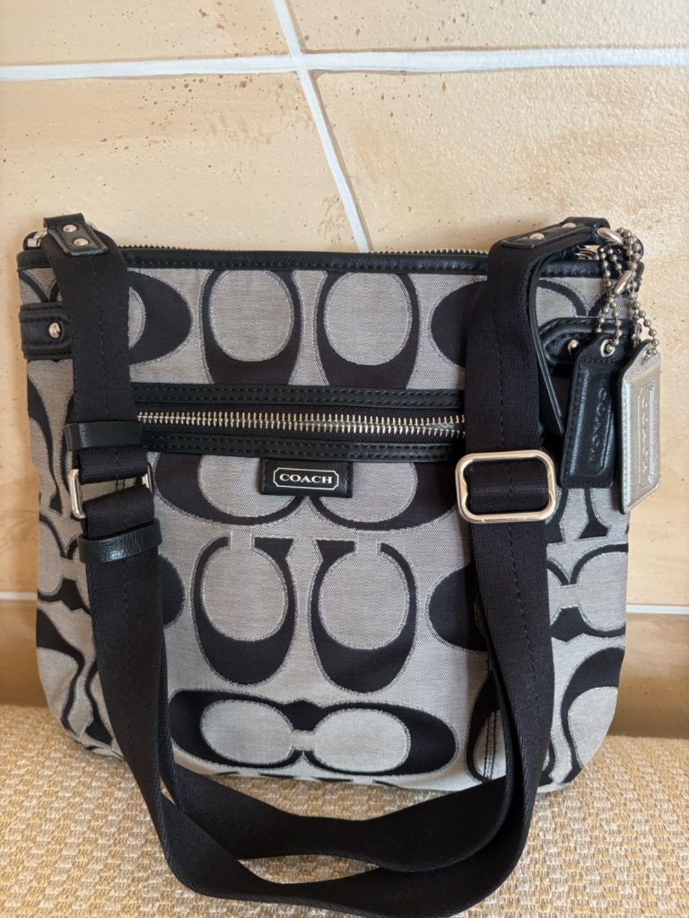 Coach Black & Gray Signature Crossbody Messenger